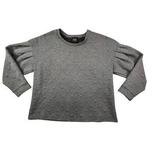 W5 Women Grey Raised Polka Dot Pleated Puff Sleeve Sweatshirt Size M Made in USA